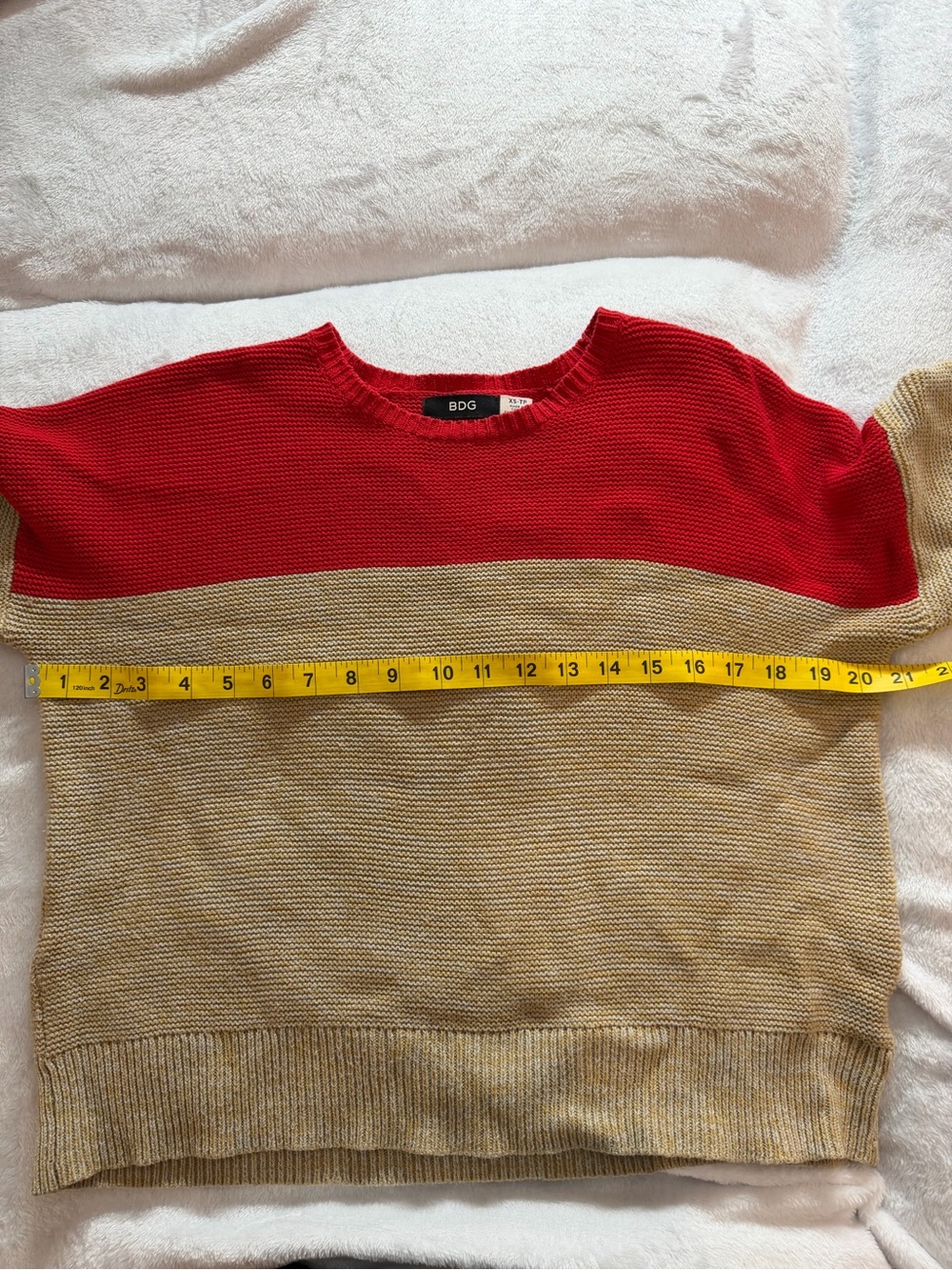BDG Red and Tan Colorblock Crewneck Sweater 2419